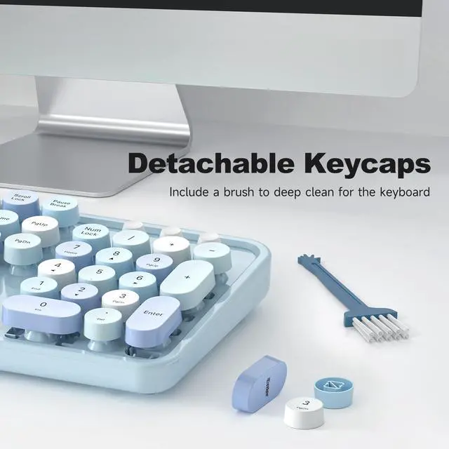 Alt view image 7 of 7 - Wired Computer Keyboard - Blue Colorful Retro Full Size Round Keycaps Plug and Play Typewriter Cute Keyboards for Windows, Laptop, PC, Desktop, Computer