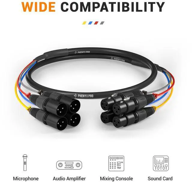 Alt view image 6 of 6 - 4-Channel XLR Snake Cable, Color-Coded XLR Male to Female Patch Wire w/OFC Copper, 3 Ft Splitter Cable, Balanced Microphone Cable for DJ Mixers, IEM & Mic Systems (PCBL-4IN1-3)