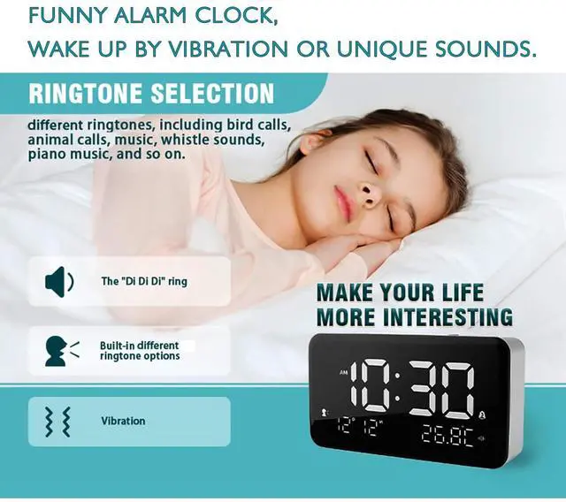 Alt view image 4 of 7 - Talking Alarm Clock and Countdown Timer, Hourly Chime for Visually Impaired Elderly Seniors Blind, Battery Operated, Snooze, Temperature, Vibration, Rechargeable, 99 Minutes Led Count down Timing