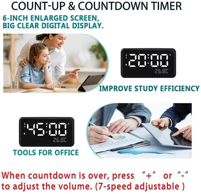 Alt view image 5 of 7 - Talking Alarm Clock and Countdown Timer, Hourly Chime for Visually Impaired Elderly Seniors Blind, Battery Operated, Snooze, Temperature, Vibration, Rechargeable, 99 Minutes Led Count down Timing