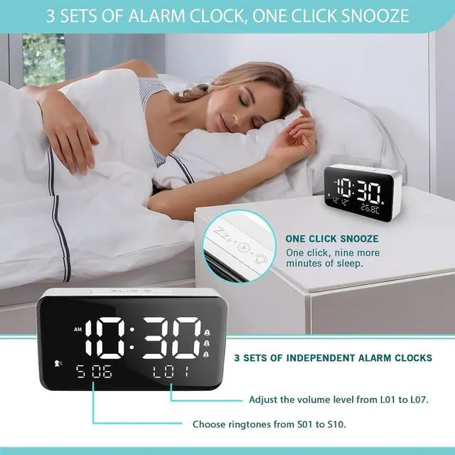Alt view image 7 of 7 - Talking Alarm Clock and Countdown Timer, Hourly Chime for Visually Impaired Elderly Seniors Blind, Battery Operated, Snooze, Temperature, Vibration, Rechargeable, 99 Minutes Led Count down Timing
