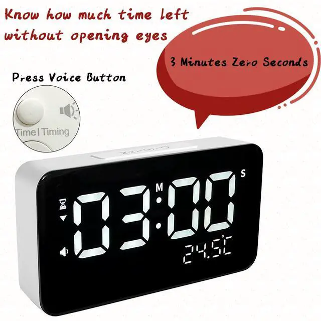 Alt view image 2 of 7 - Talking Alarm Clock and Countdown Timer, Hourly Chime for Visually Impaired Elderly Seniors Blind, Battery Operated, Snooze, Temperature, Vibration, Rechargeable, 99 Minutes Led Count down Timing