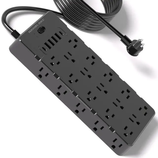 Main image of Heavy Duty Surge Protector Power Strip,1875W/15A,6 USB Ports,25 AC Outlets,4000J Surge Protection,6.5ft 14AWG Extension Cord,Flat Plug,Mountable,ETL Listed