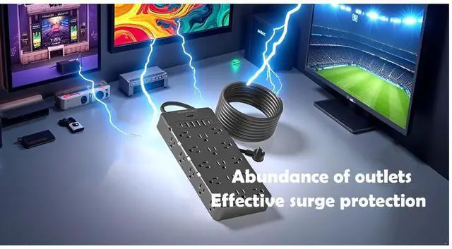 Alt view image 3 of 7 - Heavy Duty Surge Protector Power Strip,1875W/15A,6 USB Ports,25 AC Outlets,4000J Surge Protection,6.5ft 14AWG Extension Cord,Flat Plug,Mountable,ETL Listed