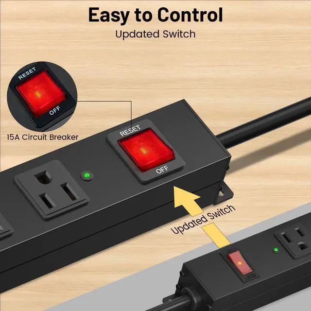 Alt view image 2 of 6 - 8 Outlet Heavy Duty Power Strip Surge Protector, 2100J Surge Protection Power Strip, 15A/1875W Mountable Power Strips with Upgraded Switch, 14AWG 12FT Power Cord