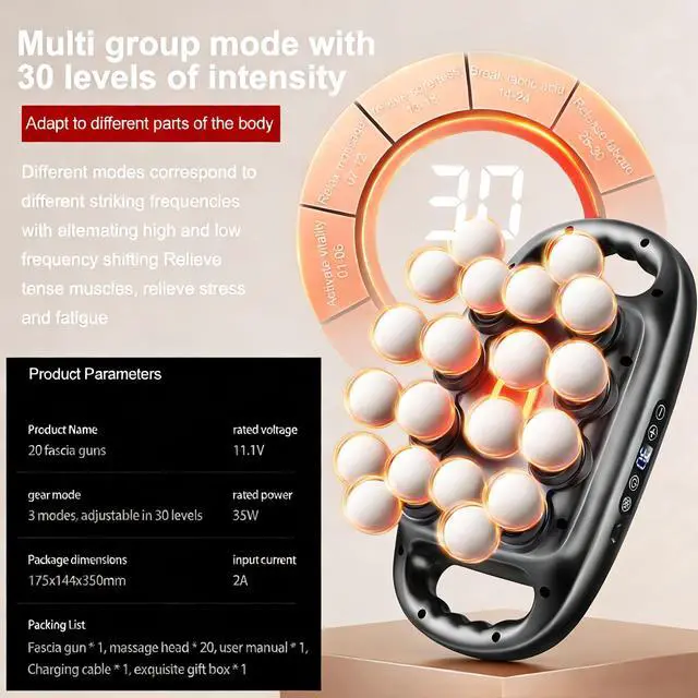 Alt view image 4 of 7 - 20 Head Massage Gun, Deep Tissue Percussion Back Massager with 3 Modes & 30 Intensities, Quiet Muscle Massage Pain Relief, Portable Percussion Massage Gun for Back, Neck, Shoulders, Legs, Waist, Body