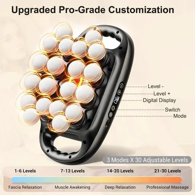 Alt view image 2 of 7 - 20 Head Massage Gun, Deep Tissue Percussion Back Massager with 3 Modes & 30 Intensities, Quiet Muscle Massage Pain Relief, Portable Percussion Massage Gun for Back, Neck, Shoulders, Legs, Waist, Body