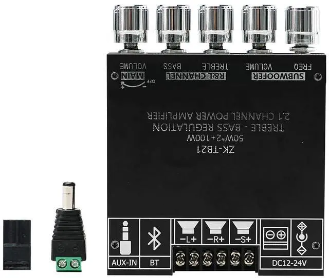 Main image of Bluetooth Audio Amplifier Board, 2.1CH 50W x 2 +100W Subwoofer Power Amp with Treble and Bass Control,JR-TB21 Bluetooth5.0 and AUX Inputs, Stereo Digital AMP Module for DIY Home Speakers.