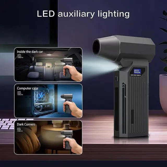 Alt view image 5 of 7 - 120000RPM Compressed Air Duster,4-Gear Adjustable Rechargeable Air Blower with Fast USB-C Charging & LED Light,Electric Duster for Computer,Keyboard,Car,Home & Outdoor Cleaning