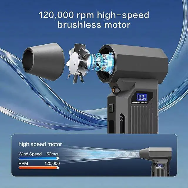 Alt view image 6 of 7 - 120000RPM Compressed Air Duster,4-Gear Adjustable Rechargeable Air Blower with Fast USB-C Charging & LED Light,Electric Duster for Computer,Keyboard,Car,Home & Outdoor Cleaning