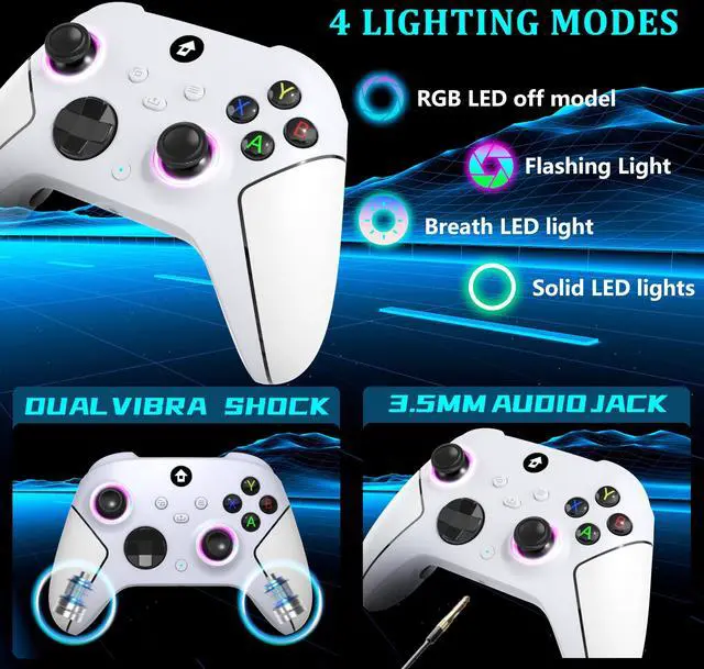 Alt view image 2 of 7 - Wireless 2.4GHz Controller with 7 Colors RGB Light for Xbox Controller, Xbox One Series X|S,Consoles,Steam PC Windows, with 1000mAh Battery/Dual Vib-ration/Turbo/Programmable, 3.5mm Audio Jack