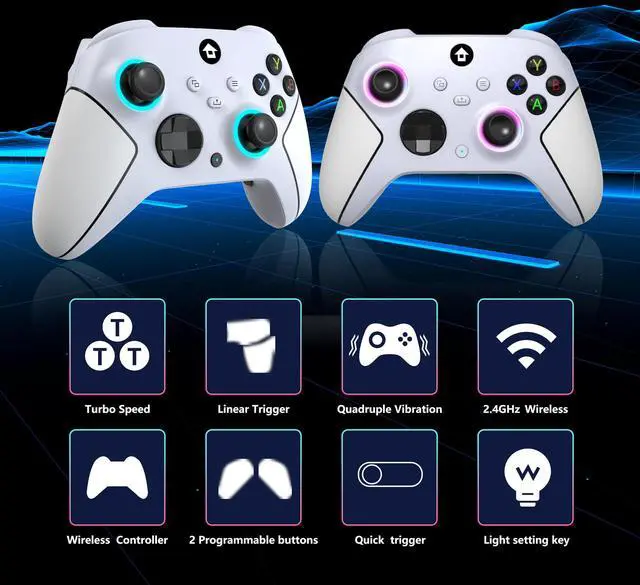 Alt view image 4 of 7 - Wireless 2.4GHz Controller with 7 Colors RGB Light for Xbox Controller, Xbox One Series X|S,Consoles,Steam PC Windows, with 1000mAh Battery/Dual Vib-ration/Turbo/Programmable, 3.5mm Audio Jack