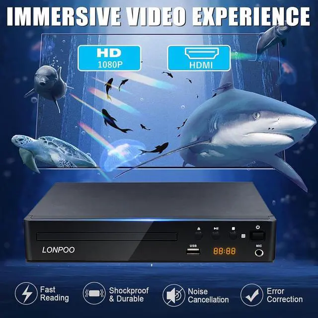 Alt view image 2 of 7 - DVD Player with HDMI for TV, Region Free DVD Player with Full HD Picture Quality,Microphone Port,USB Playback,HDMI & AV Cable Included,Not Support Bluray