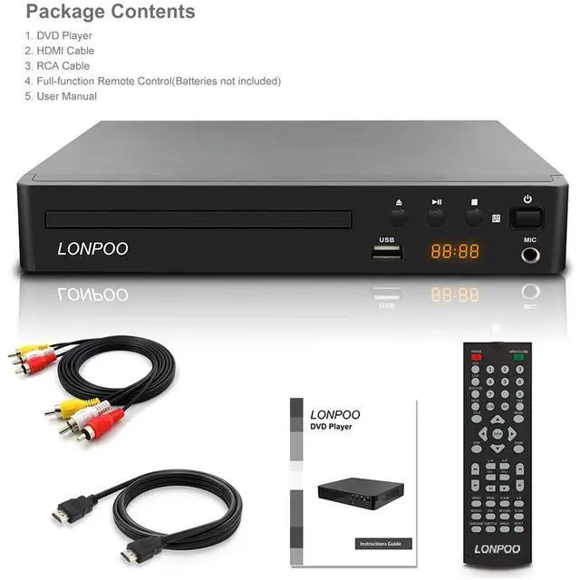 Alt view image 7 of 7 - DVD Player with HDMI for TV, Region Free DVD Player with Full HD Picture Quality,Microphone Port,USB Playback,HDMI & AV Cable Included,Not Support Bluray