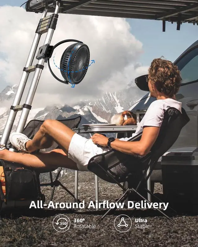 Alt view image 7 of 7 - 10000mAh Clip on Fan Rechargeable, 8-Inch Battery Operated Desk Fan, USB Fan, 4 Speeds, Strong Airflow, Sturdy Clamp for Golf Cart Office Desk Outdoor Travel Camping Tent Gym Treadmill,Black