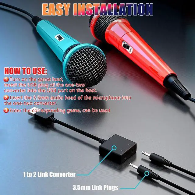 Alt view image 3 of 7 - 2-Piece 10FT Wired USB Device Microphone for Switch Gaming/PS5/PS4/XBOXONE/PC Gaming Microphone, 2 People Can Sing at the Same Time, High Sound Quality Capture, Anti-Tension Audio Cable