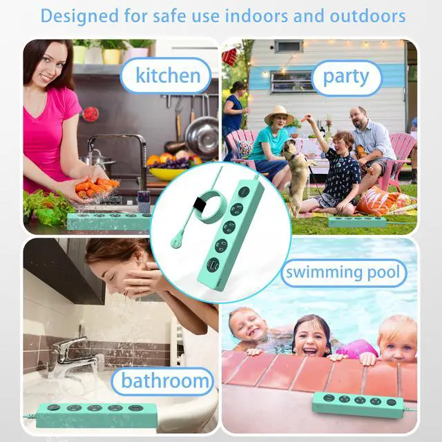 Alt view image 7 of 7 - IPX9 Outdoor Power Strip Weatherproof, Surge Protector Power Strip with 3 Outlet and 3 USB Charging Ports(2 USB C), 5.18FT Extension Cord for Patio, Garden, Bathroom, Kitchen, Garage, Office