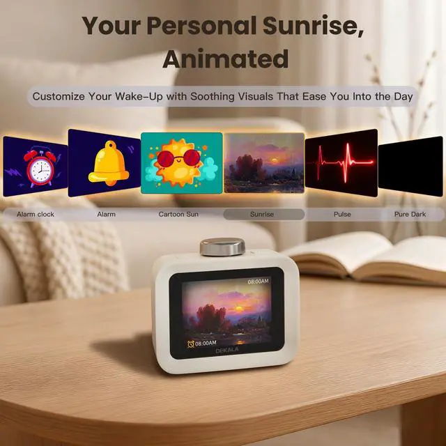Alt view image 4 of 7 - AuraDot Cute Aalarm Clock Temperature Humidity Monitor, White Noise Sound Machine for Sleep 30 Non-Loop Soothing Sounds, Animationed Sleep Screen, 7-Day Programmable 4 Alarm Clock