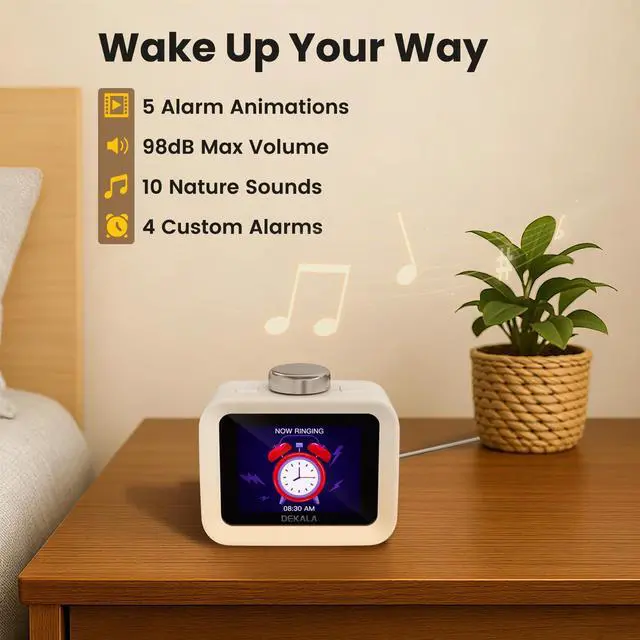 Alt view image 3 of 7 - AuraDot Cute Aalarm Clock Temperature Humidity Monitor, White Noise Sound Machine for Sleep 30 Non-Loop Soothing Sounds, Animationed Sleep Screen, 7-Day Programmable 4 Alarm Clock