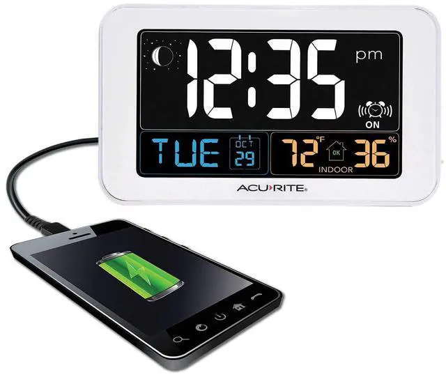 Main image of Intelli-Time Digital Alarm Clock for Bedroom with USB Charger, Indoor Temperature and Humidity for Heavy Sleepers (13040CA)