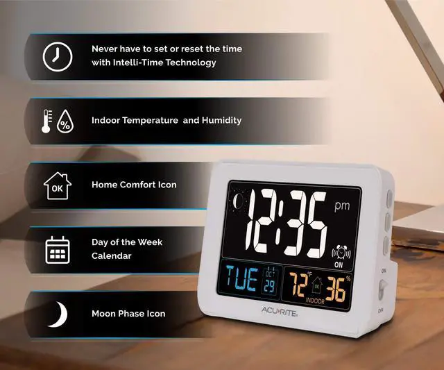 Alt view image 2 of 6 - Intelli-Time Digital Alarm Clock for Bedroom with USB Charger, Indoor Temperature and Humidity for Heavy Sleepers (13040CA)