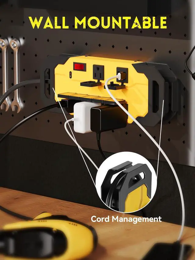 Alt view image 7 of 7 - Heavy Duty Surge Protector with USB Ports(PD 30W), 15A Metal Power Strip with Safety Cover, 10FT Extension Cord, 14/3 AWG, 2040Joules, Kitchen, Garage, Shop, Industrial Wall Mount, ETL Listed