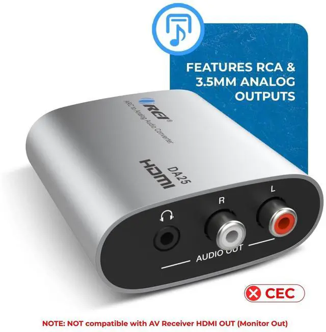 Alt view image 4 of 7 - HDMI eARC & ARC Audio Extractor Converter HDMI ARC to RCA L/R Converter with 3.5mm Jack ARC/eARC Audio Converter for Speaker, Headphone, Home Theater (DA25)