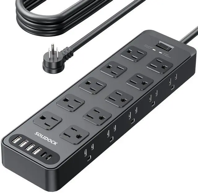 Main image of Power Strip Surge Protector Flat Plug with 20 AC Outlets 6 USB Chagring Ports, 1875W/15A, 2700J, 10 Ft Heavy Duty Extension Cord for Home, Office, Dorm, Gaming,ETL Listed (Black, 10 Feet)