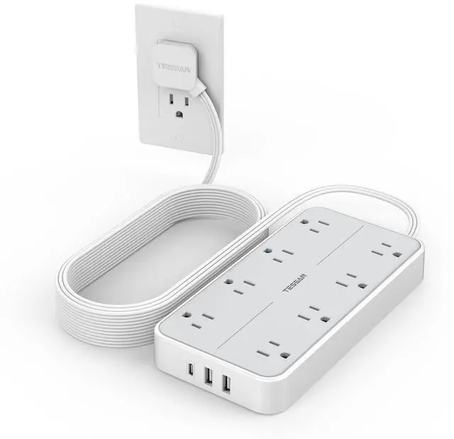 Main image of Power Strip Surge Protector, 15FT Flat Plug Extension Cord with 8 Outlets 3 USB Charger(1 USB C), 1080 Joules Protection, Wall Mountable Charging Station for Home Office Dorm, Gray