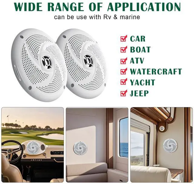 Alt view image 7 of 7 - 6.5 Inch RV Marine Speakers White - Waterproof Outdoor Boat Speakers | 120 Watt Power Indoor Stereo Sound Player with Low Profile Slim Style, 6 1/2" Shallow Mount Camper Van -1 Pair