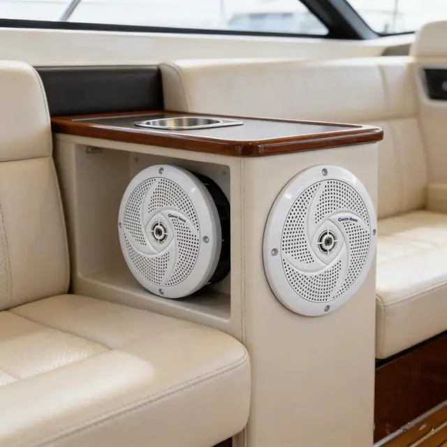 Alt view image 6 of 7 - 6.5 Inch RV Marine Speakers White - Waterproof Outdoor Boat Speakers | 120 Watt Power Indoor Stereo Sound Player with Low Profile Slim Style, 6 1/2" Shallow Mount Camper Van -1 Pair