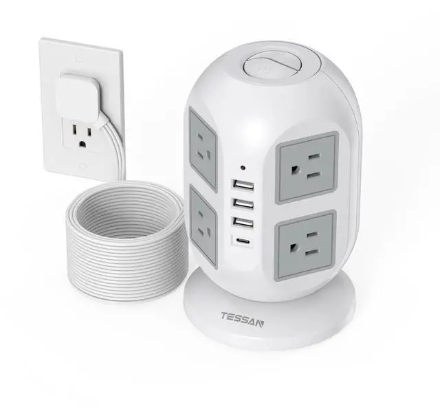 Main image of Tower Surge Protector Power Strip 15 ft, Long Flat Extension Cord with Multiple Outlets, 8 AC Outlets with 4 USB Ports (1 USB C), Charging Station with Surge Protection, for Home Office Dorm