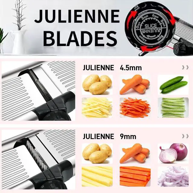 Alt view image 3 of 7 - Mandoline Food Slicer, Adjustable Mandoline Slicer for Kitchen, Stainless Steel Mandolin Vegetable Chopper for Potato/Tomato/Onion, Vegetable Slicer Julienne Cutter with Cut-Resistant Gloves