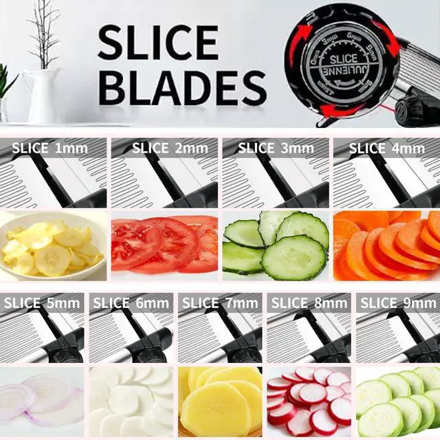 Alt view image 2 of 7 - Mandoline Food Slicer, Adjustable Mandoline Slicer for Kitchen, Stainless Steel Mandolin Vegetable Chopper for Potato/Tomato/Onion, Vegetable Slicer Julienne Cutter with Cut-Resistant Gloves