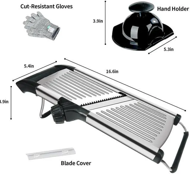 Alt view image 5 of 7 - Mandoline Food Slicer, Adjustable Mandoline Slicer for Kitchen, Stainless Steel Mandolin Vegetable Chopper for Potato/Tomato/Onion, Vegetable Slicer Julienne Cutter with Cut-Resistant Gloves
