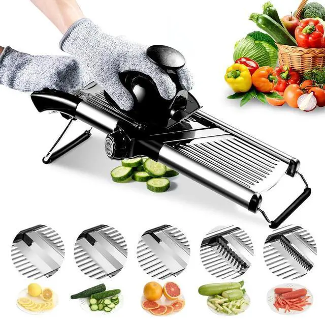 Main image of Mandoline Food Slicer, Adjustable Mandoline Slicer for Kitchen, Stainless Steel Mandolin Vegetable Chopper for Potato/Tomato/Onion, Vegetable Slicer Julienne Cutter with Cut-Resistant Gloves