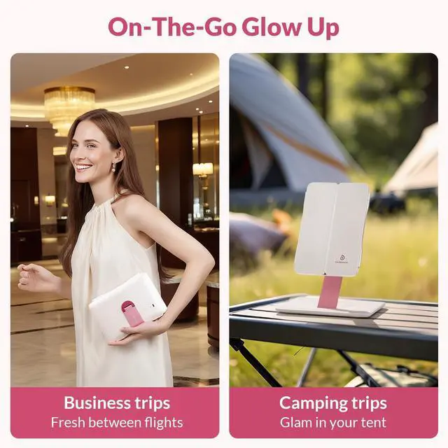 Alt view image 2 of 7 - Foldable Tri-Fold Lighted Makeup Vanity Mirror with 60 LED Lights, 1X/2X/3X Magnification, Touch Control Dimming, 3000mah Rechargeable, 360° Rotation, Portable Travel Folding Compact Mirror