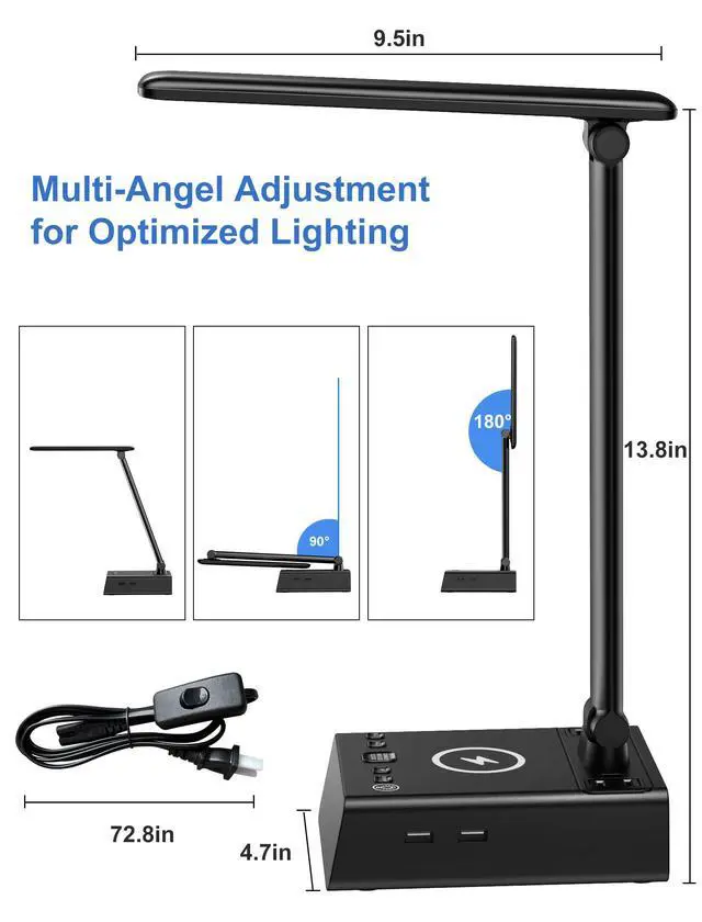 Alt view image 5 of 7 - Alarm Clock with Lamp, Wireless Charging, USB-C & USB Ports, AC Outlets, Bedside Digital Clock Charging Station with Night Light, Loud Dual Alarm for Heavy Sleepers, Kids, Teens & Adults