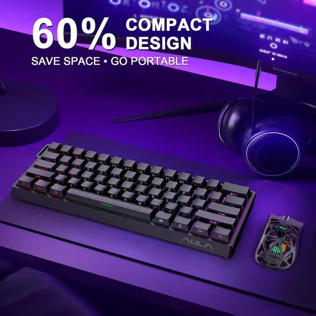 Alt view image 3 of 7 - Aula WIN60 HE 60% Mechanical Keyboard Wired, Hall Effect Gaming Keyboard Magnetic Switch Hot Swappable, Adjustable Actuation Rapid Trigger Mode 8000Hz Polling Rate, RGB Keyboard 60 Percent Design