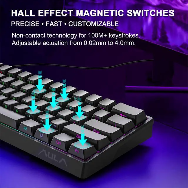 Alt view image 4 of 7 - Aula WIN60 HE 60% Mechanical Keyboard Wired, Hall Effect Gaming Keyboard Magnetic Switch Hot Swappable, Adjustable Actuation Rapid Trigger Mode 8000Hz Polling Rate, RGB Keyboard 60 Percent Design