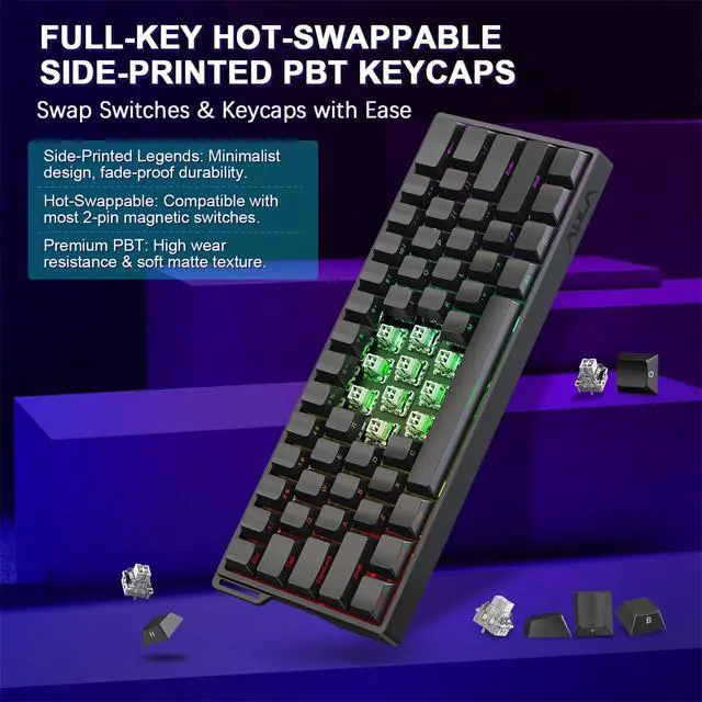 Alt view image 5 of 7 - Aula WIN60 HE 60% Mechanical Keyboard Wired, Hall Effect Gaming Keyboard Magnetic Switch Hot Swappable, Adjustable Actuation Rapid Trigger Mode 8000Hz Polling Rate, RGB Keyboard 60 Percent Design