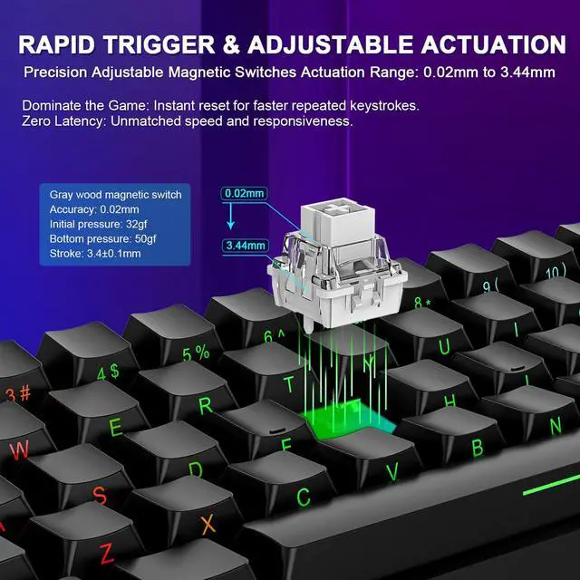 Alt view image 6 of 7 - Aula WIN60 HE 60% Mechanical Keyboard Wired, Hall Effect Gaming Keyboard Magnetic Switch Hot Swappable, Adjustable Actuation Rapid Trigger Mode 8000Hz Polling Rate, RGB Keyboard 60 Percent Design