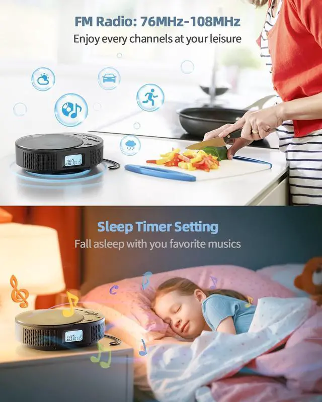 Alt view image 6 of 7 - CD Player Portable, Upgraded 2 in 1 Portable CD Player & Bluetooth Speaker, Rechargeable Boombox CD Player for Car/Home with Remote Control, FM Radio, Support AUX/USB, Headphone Jack