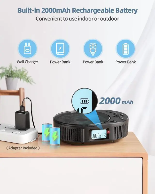 Alt view image 3 of 7 - CD Player Portable, Upgraded 2 in 1 Portable CD Player & Bluetooth Speaker, Rechargeable Boombox CD Player for Car/Home with Remote Control, FM Radio, Support AUX/USB, Headphone Jack