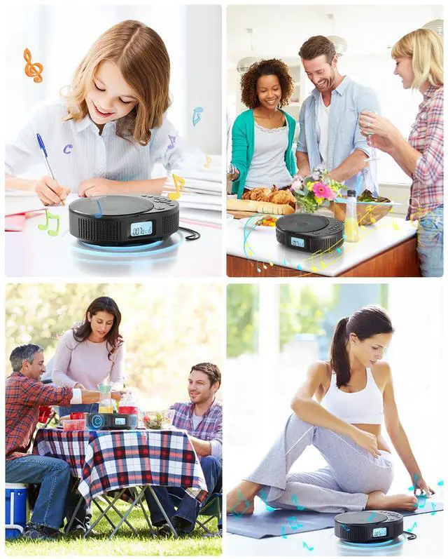 Alt view image 7 of 7 - CD Player Portable, Upgraded 2 in 1 Portable CD Player & Bluetooth Speaker, Rechargeable Boombox CD Player for Car/Home with Remote Control, FM Radio, Support AUX/USB, Headphone Jack