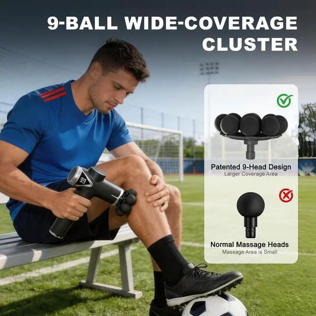 Alt view image 2 of 7 - Massage Gun, Deep Tissue Massager Gun for Pain Relief, Back Massage with 9 Massage Heads and 6 Speeds, Percussion Massager for Athletes, Gifts for Women Men Father's Day, Black