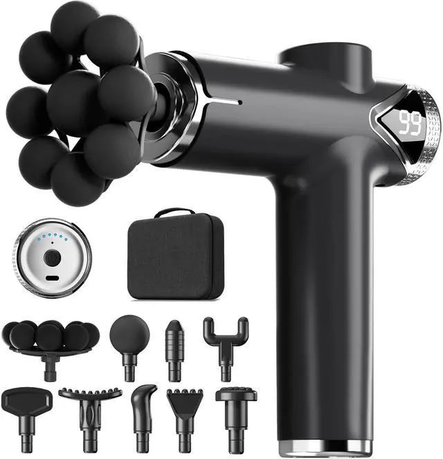 Main image of Massage Gun, Deep Tissue Massager Gun for Pain Relief, Back Massage with 9 Massage Heads and 6 Speeds, Percussion Massager for Athletes, Gifts for Women Men Father's Day, Black