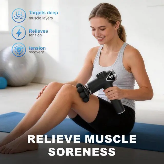 Alt view image 3 of 7 - Massage Gun, Deep Tissue Massager Gun for Pain Relief, Back Massage with 9 Massage Heads and 6 Speeds, Percussion Massager for Athletes, Gifts for Women Men Father's Day, Black
