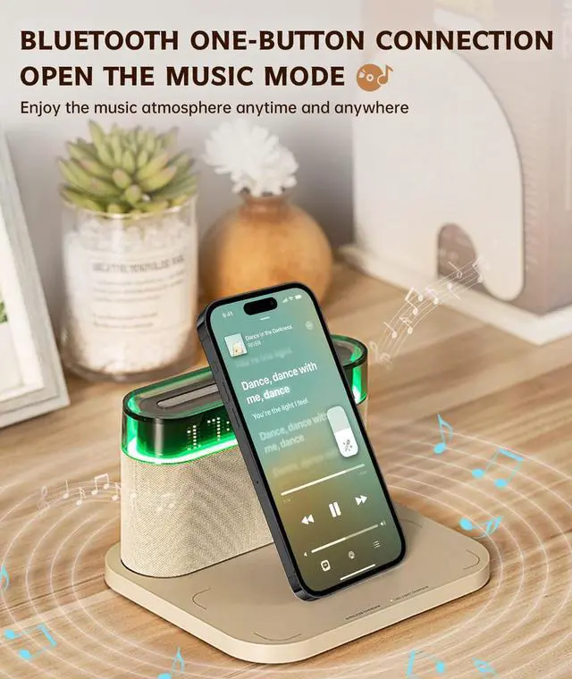 Alt view image 7 of 7 - Bluetooth Alarm Clock with Wireless Charging,6-in-1 Alarm Clocks for bedrooms Alarm Clock Bluetooth Speaker Wireless Charging, 3 Level Brightness&Colorful Light,Snooze(Black)
