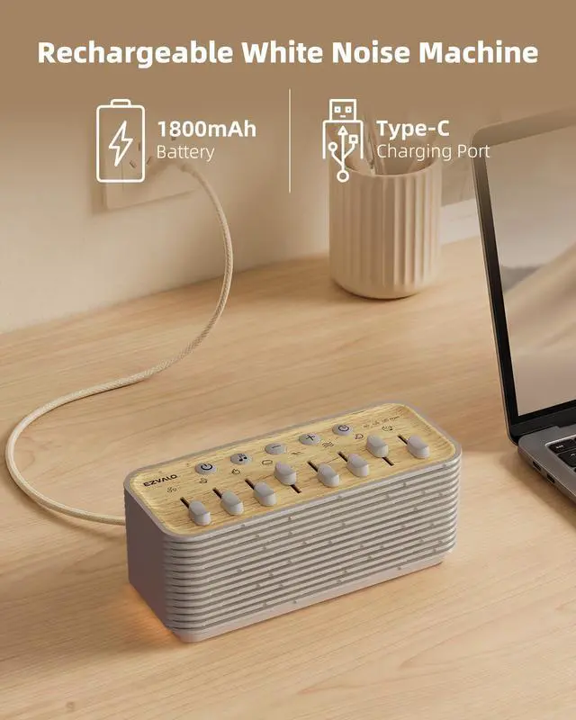 Alt view image 3 of 7 - Sound Machine, White Noise Machine for Sleeping, 255+ Sound Combinations, Rechargeable, Breathing Light, Bluetooth Speaker, Sleep Timer, Bedroom Living Room Home Office Travel, for Baby Kids Adults